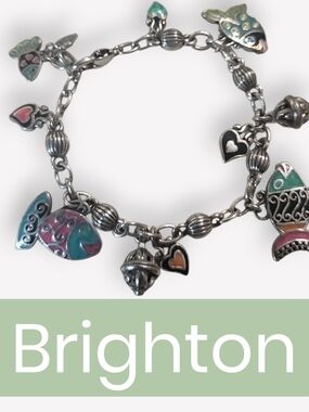 Brighton Silver Tone Tropical Fish Charm Bracelet EUC 8 Inches